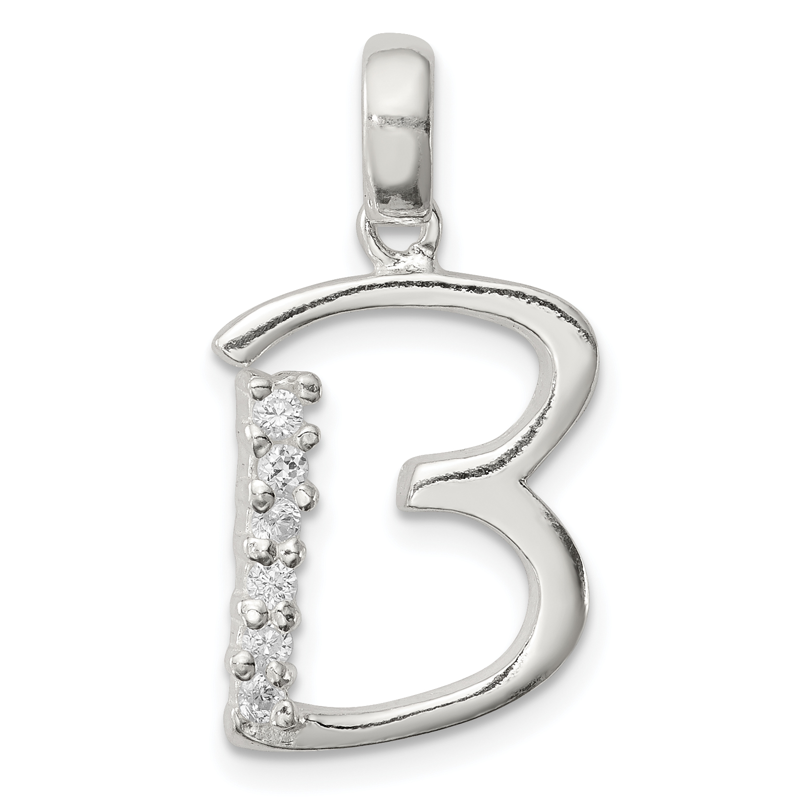 Sterling Silver CZ Letter B Initial Pendant (QC6525B)