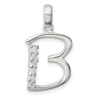 Sterling Silver CZ Letter B Initial Pendant view 1
