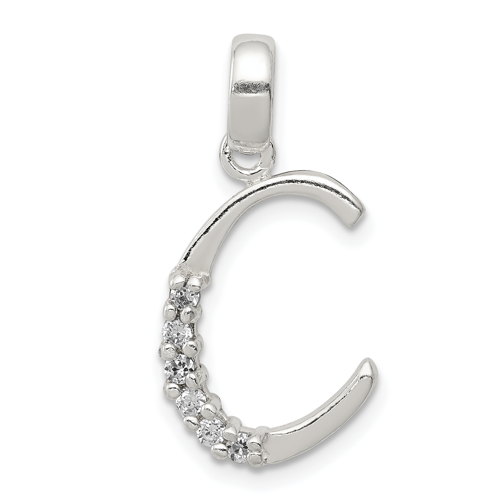 Sterling Silver CZ Letter C Initial Pendant (QC6525C)