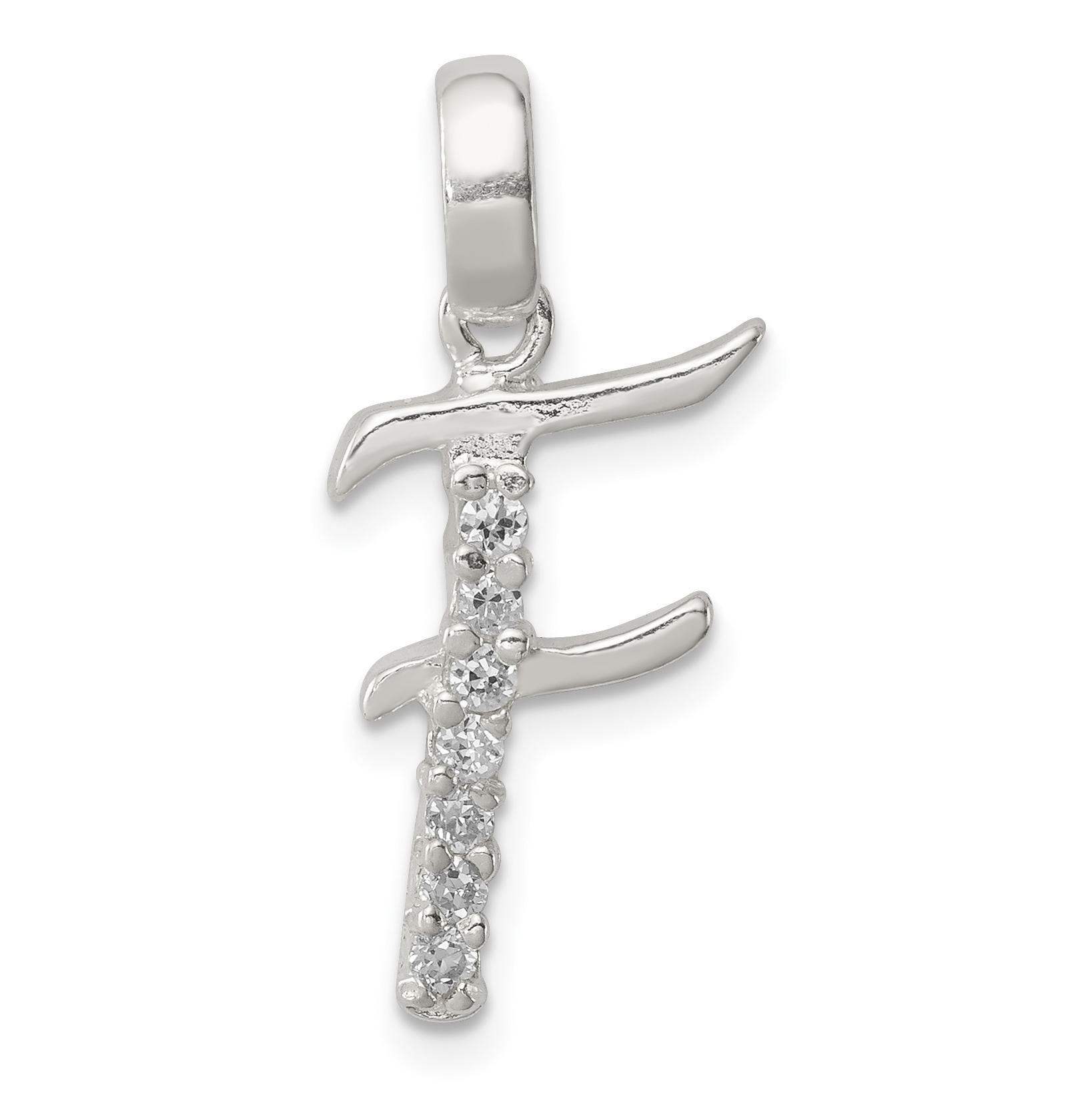Sterling Silver CZ Letter F Initial Pendant (QC6525F)
