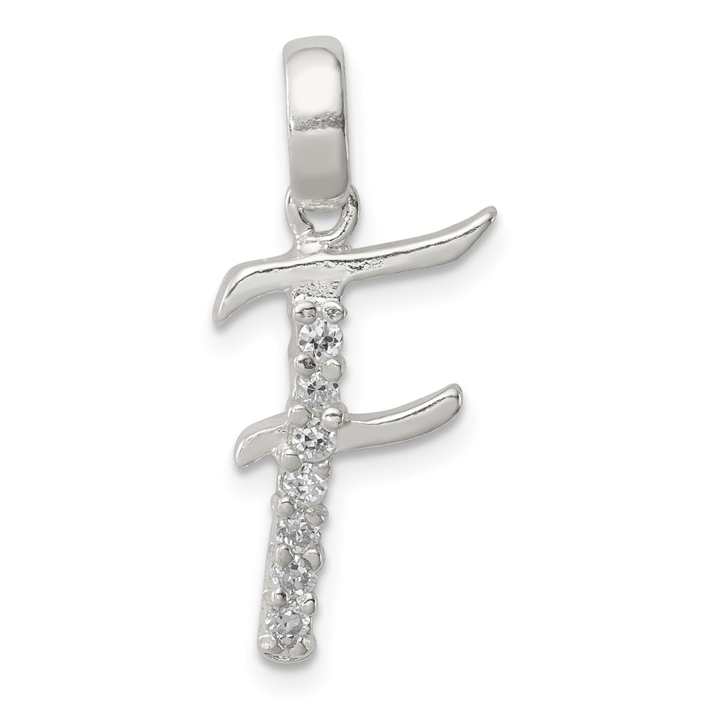 Sterling Silver CZ Letter F Initial Pendant (QC6525F)