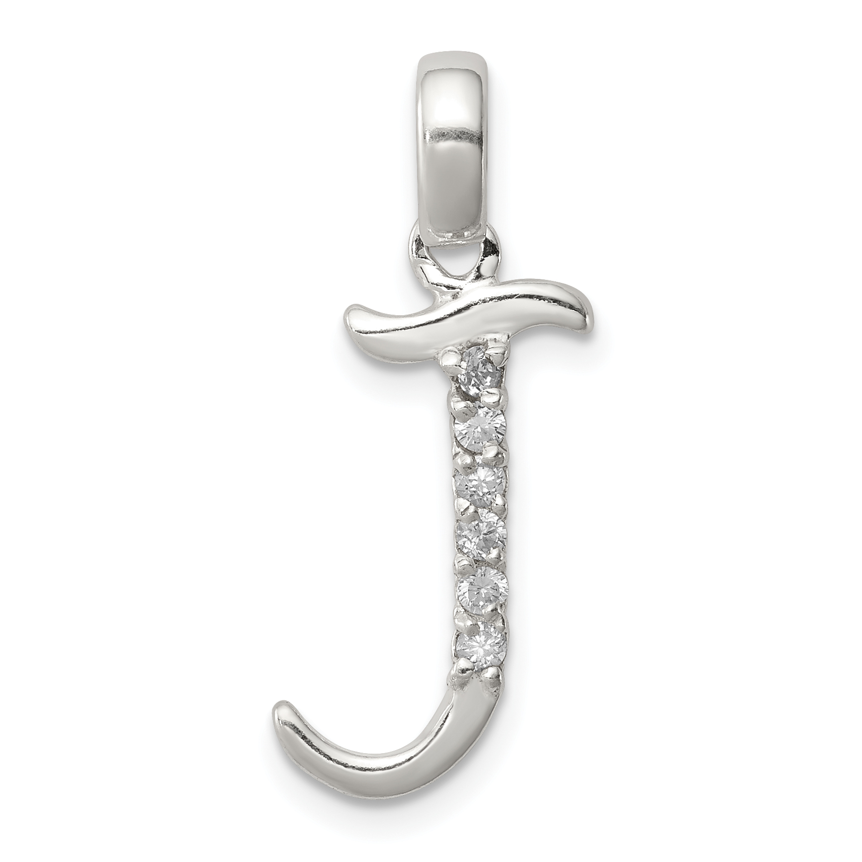 Sterling Silver CZ Letter J Initial Pendant (QC6525J)