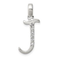 Sterling Silver CZ Letter J Initial Pendant view 1