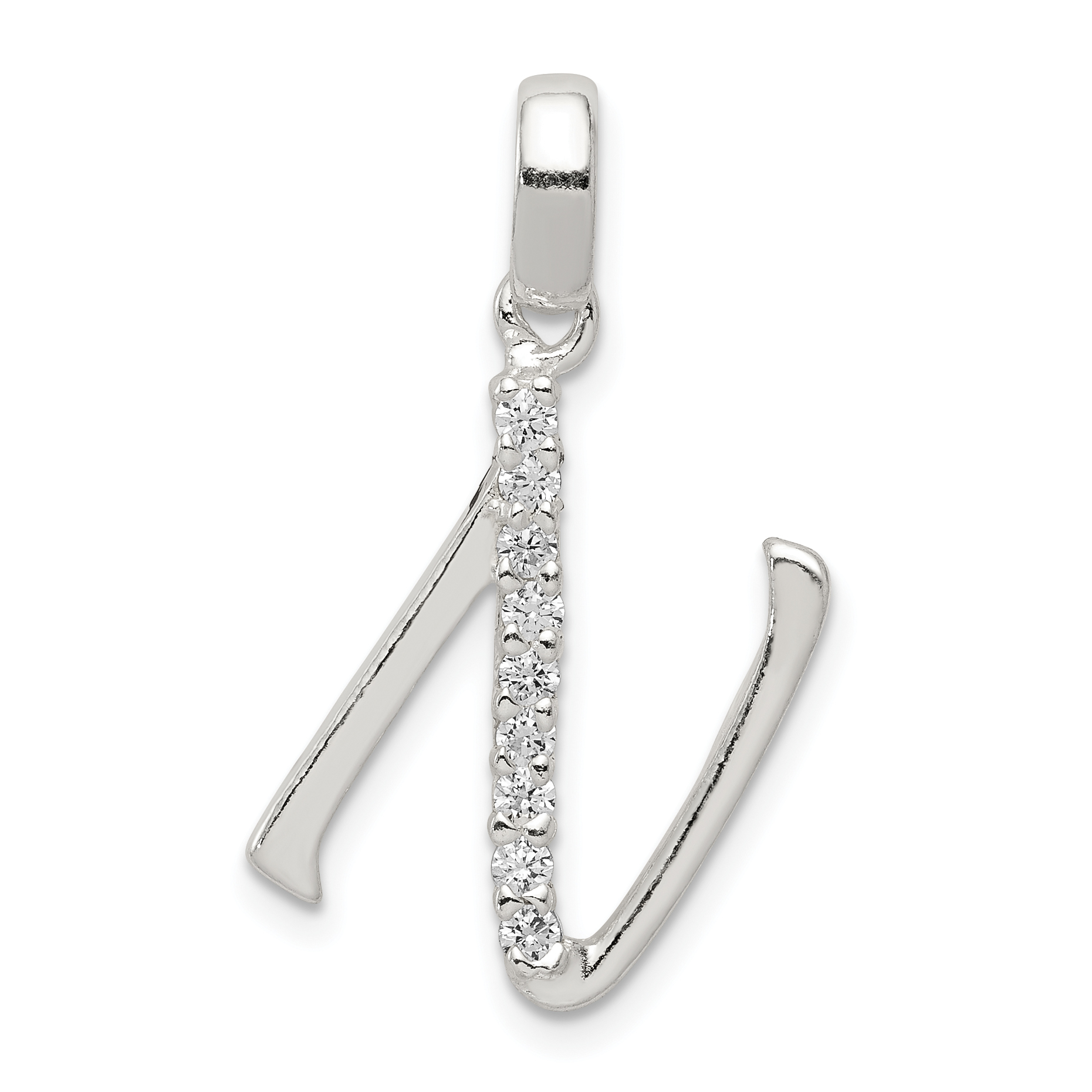 Sterling Silver CZ Letter N Initial Pendant (QC6525N)