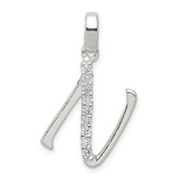 Sterling Silver CZ Letter N Initial Pendant view 1