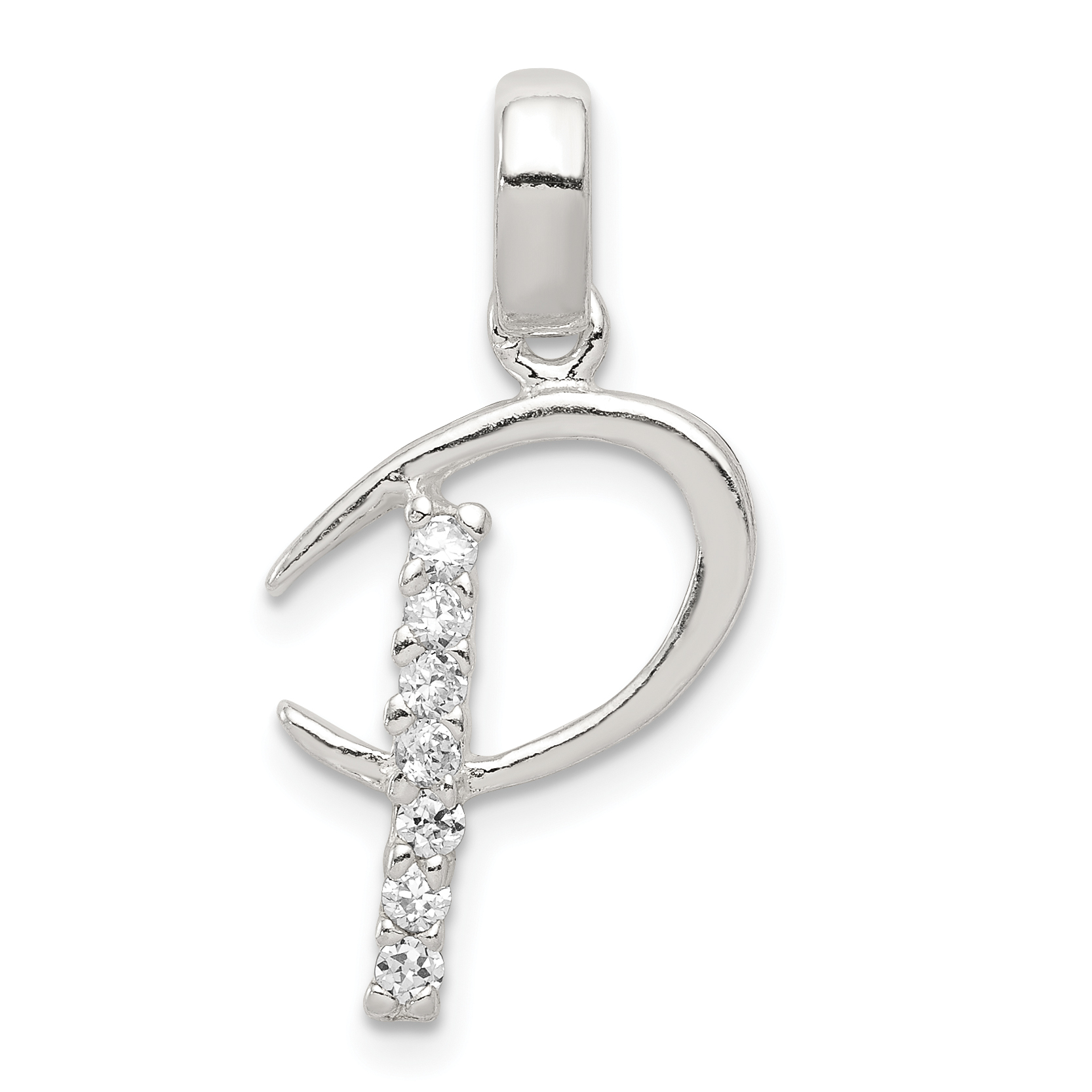 Sterling Silver CZ Letter P Initial Pendant (QC6525P)