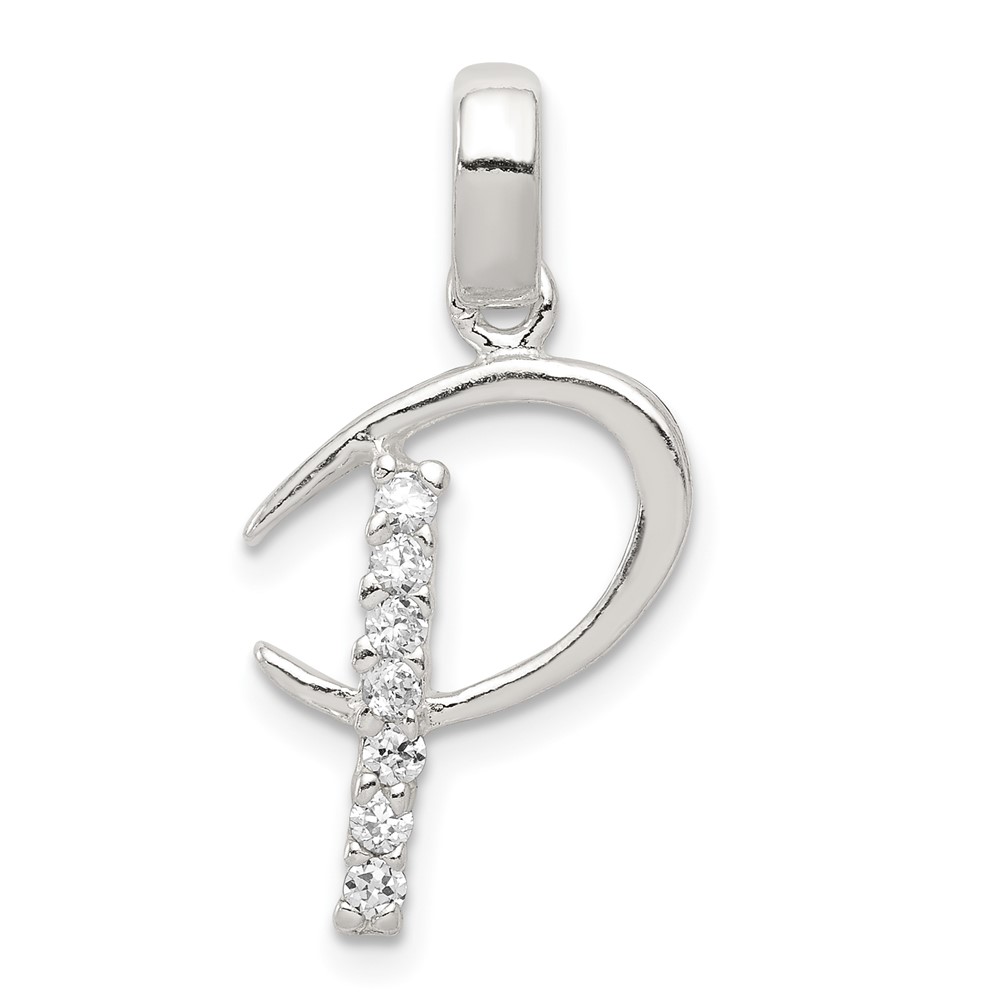 Sterling Silver CZ Letter P Initial Pendant (QC6525P)