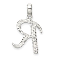 Sterling Silver CZ Letter R Initial Pendant view 3
