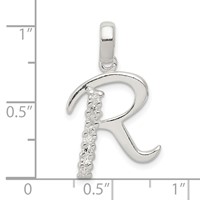 Sterling Silver CZ Letter R Initial Pendant view 4
