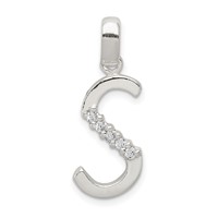 Sterling Silver CZ Letter S Initial Pendant view 1