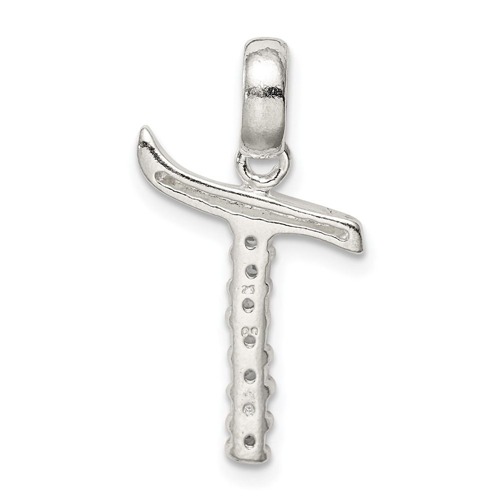 Sterling Silver CZ Letter T Initial Pendant (QC6525T)