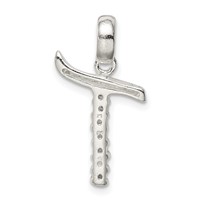 Sterling Silver CZ Letter T Initial Pendant view 3
