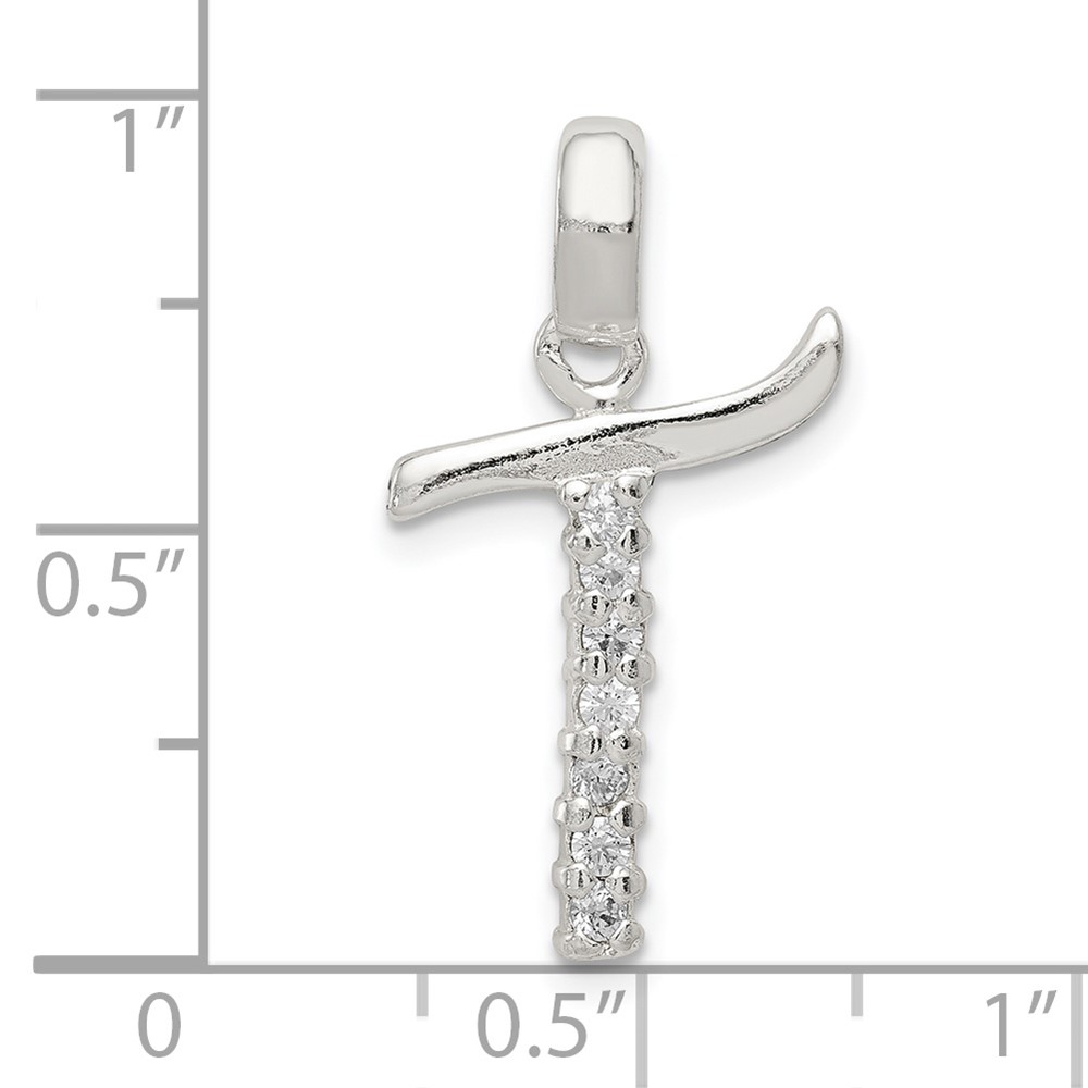 Sterling Silver CZ Letter T Initial Pendant (QC6525T)