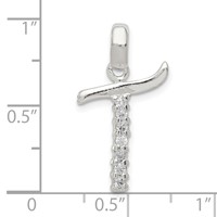 Sterling Silver CZ Letter T Initial Pendant view 4
