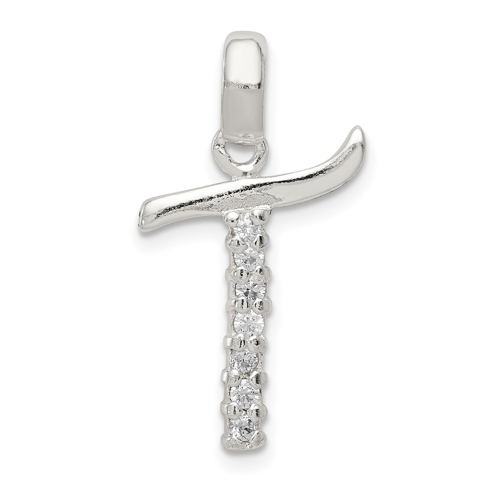 Sterling Silver CZ Letter T Initial Pendant (QC6525T)