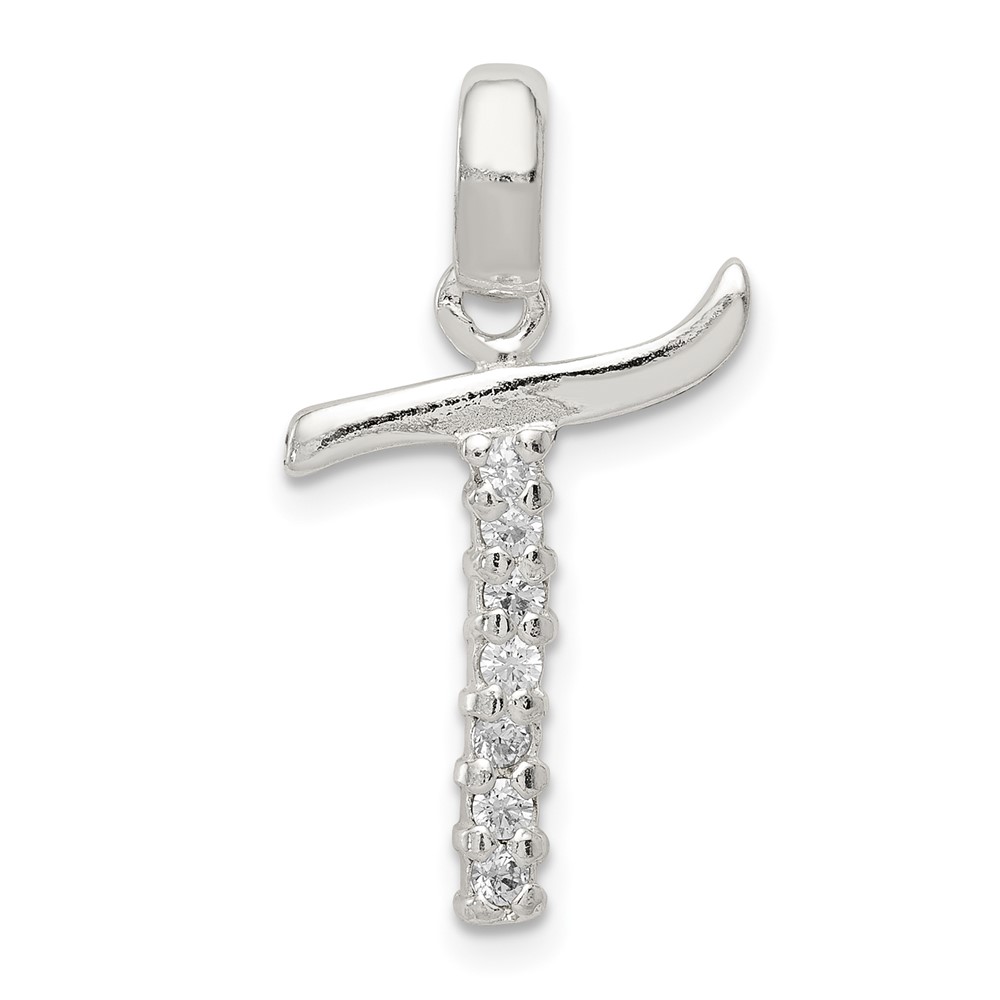Sterling Silver CZ Letter T Initial Pendant (QC6525T)