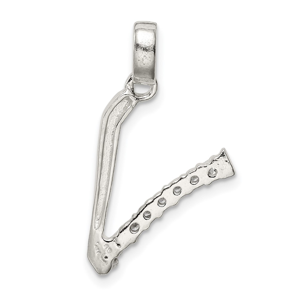 Sterling Silver CZ Letter V Initial Pendant (QC6525V)