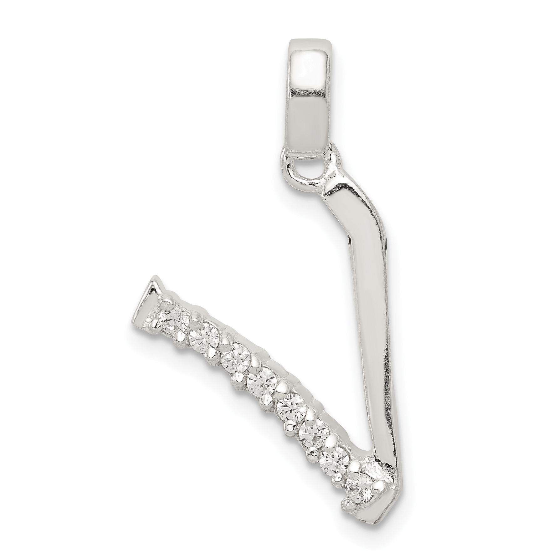Sterling Silver CZ Letter V Initial Pendant (QC6525V)