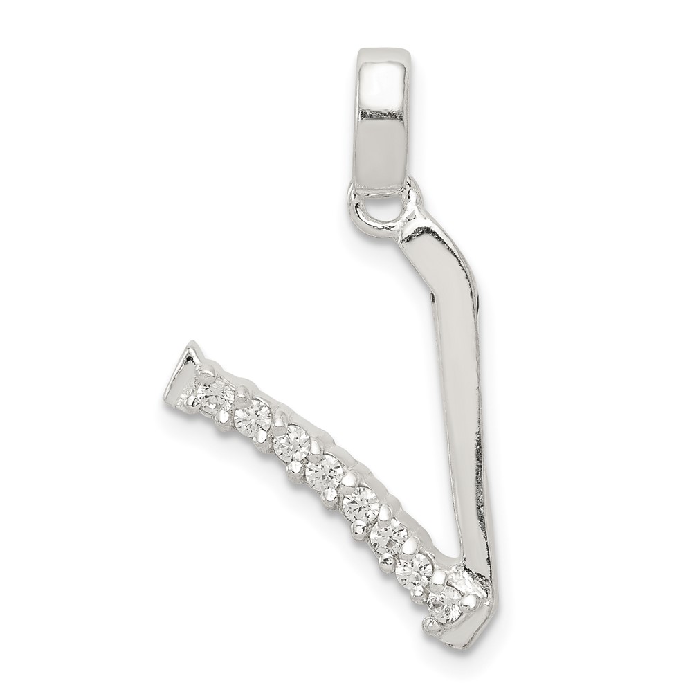 Sterling Silver CZ Letter V Initial Pendant (QC6525V)