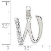 Sterling Silver CZ Letter W Initial Pendant view 4