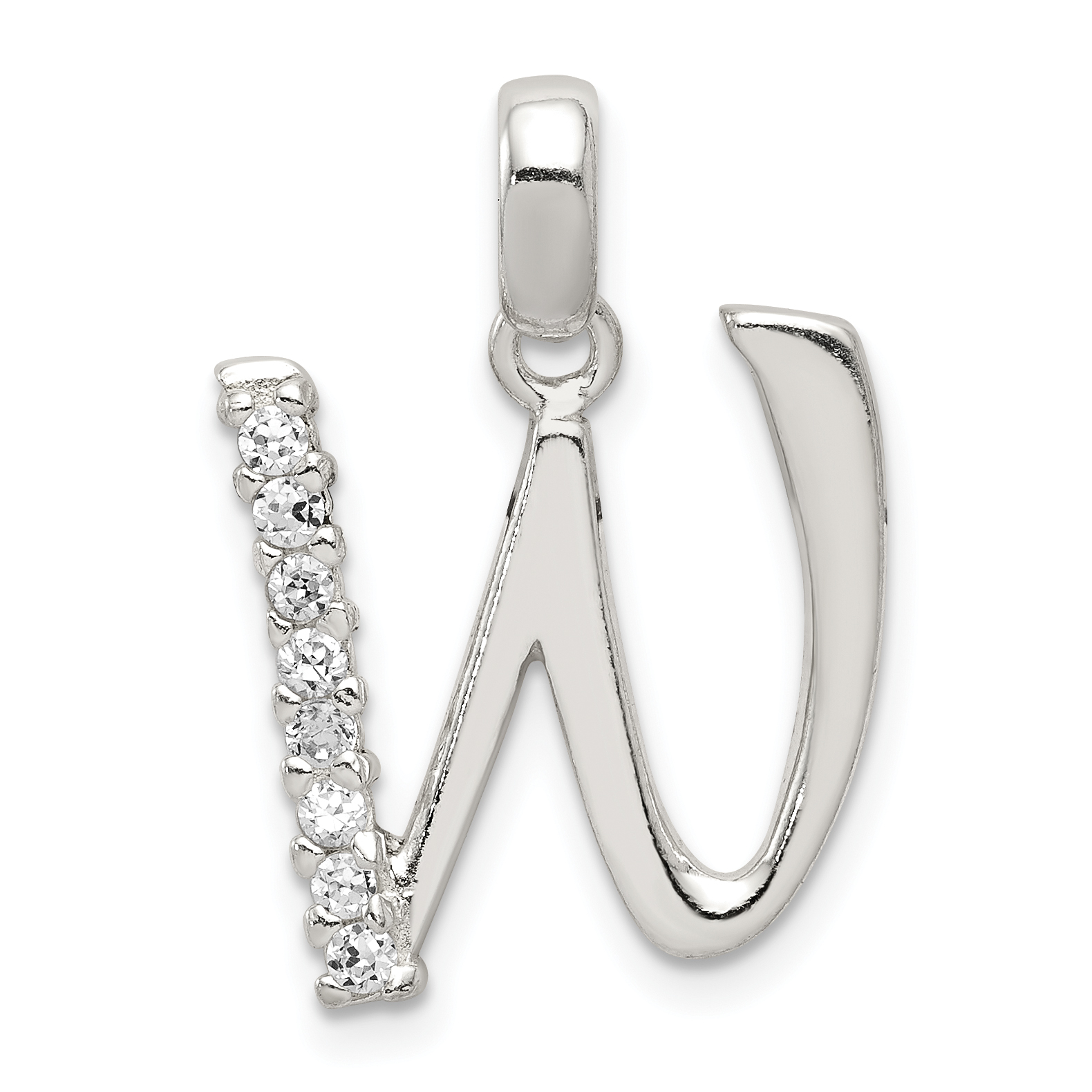 Sterling Silver CZ Letter W Initial Pendant (QC6525W)