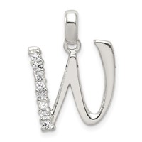 Sterling Silver CZ Letter W Initial Pendant view 1
