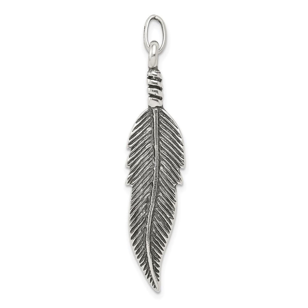 Sterling Silver Antiqued Large 3-D Feather Pendant