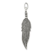 Sterling Silver Antiqued Large 3-D Feather Pendant view 1