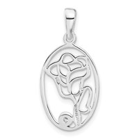 Sterling Silver Polished CZ Rose Oval Pendant view 4