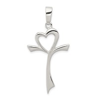 Sterling Silver Polished Heart Cross view 1