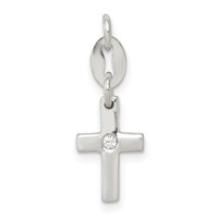 Sterling Silver & CZ Polished Cross Charm view 1