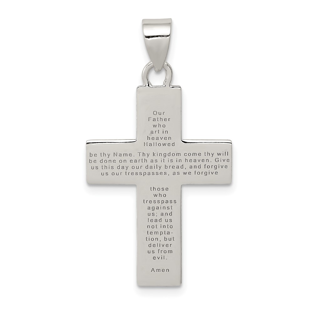 Sterling Silver Rhodium-plated Polished Lords Prayer Cross Pendant (QC6661)