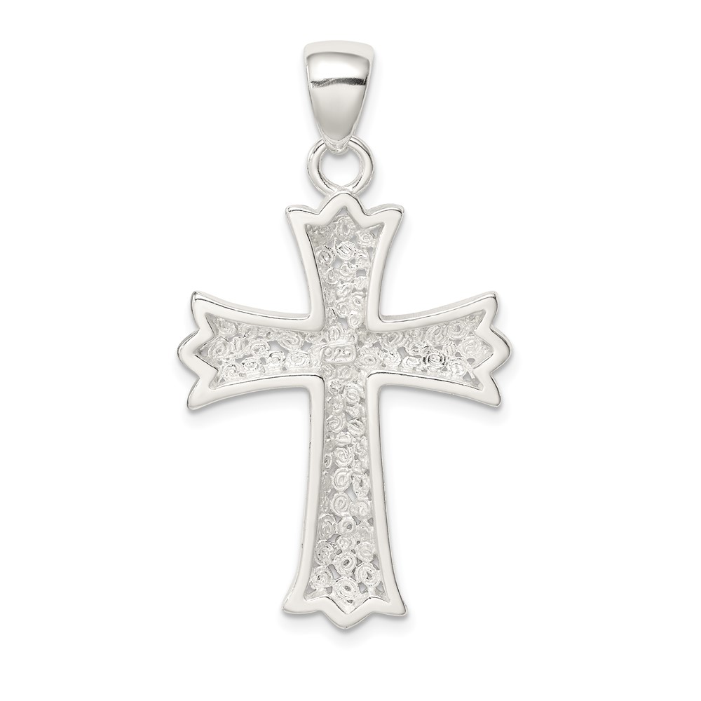 Sterling Silver Rhodium-plated Polished Filigree Cross Pendant (QC6672)