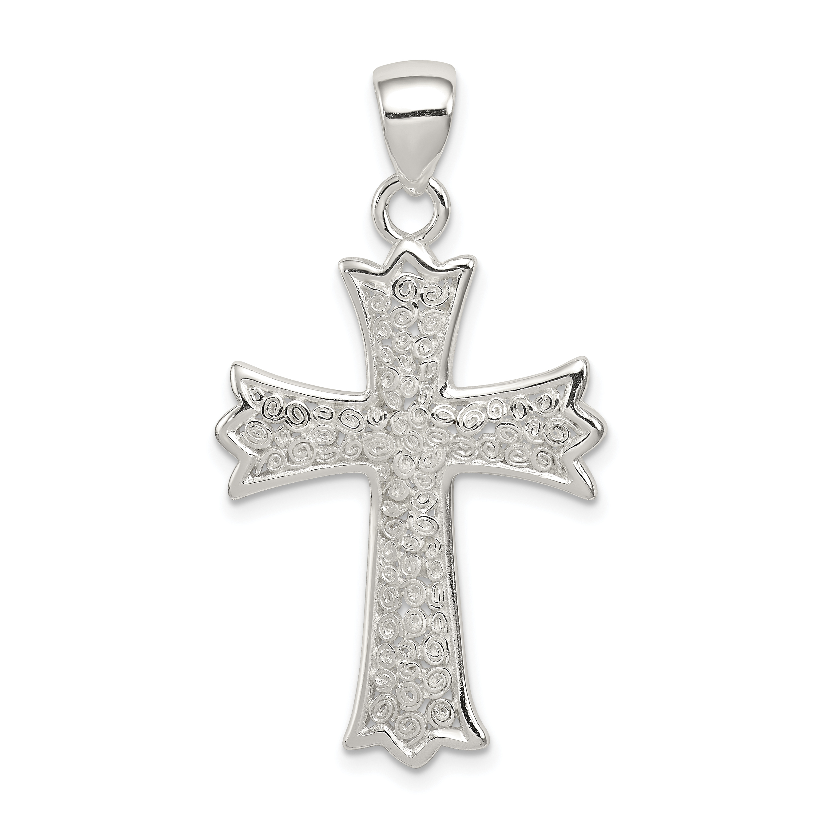 Sterling Silver Rhodium-plated Polished Filigree Cross Pendant (QC6672)