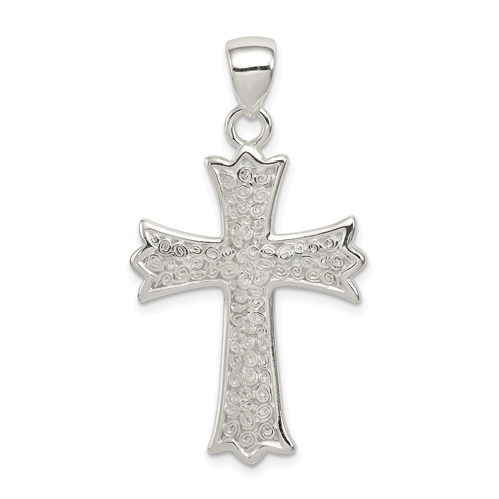 Sterling Silver Rhodium-plated Polished Filigree Cross Pendant (QC6672)