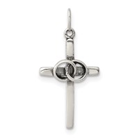 Sterling Silver Antiqued Wedding Cross Charm view 1