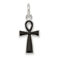 Sterling Silver Black Enamel Cross Pendant view 1