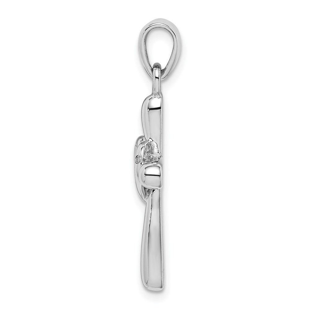 Sterling Silver Rhodium-plated White CZ Heart Cross Pendant (QC6683)