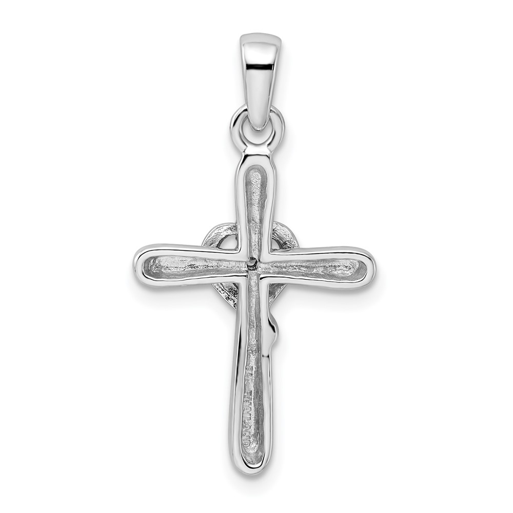 Sterling Silver Rhodium-plated White CZ Heart Cross Pendant (QC6683)