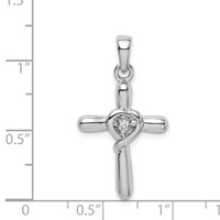 Sterling Silver Rhodium-plated White CZ Heart Cross Pendant view 4