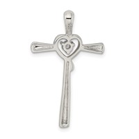 Sterling Silver Rhodium-plated CZ in Heart Cross Pendant view 4