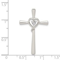 Sterling Silver Rhodium-plated CZ in Heart Cross Pendant view 3