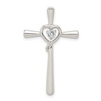 Sterling Silver Rhodium-plated CZ in Heart Cross Pendant view 1