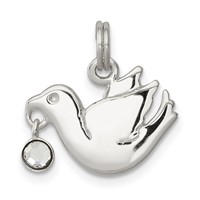 Sterling Silver CZ Polished Dove Charm view 1