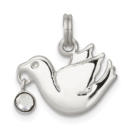 Sterling Silver CZ Polished Dove Charm