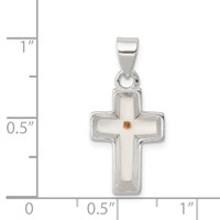 Sterling Silver Rhodium-plated Enameled Mustard Seed Cross Pendant view 3