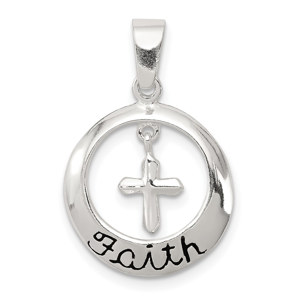 Sterling Silver Antiqued Faith Pendant with Cross
