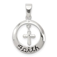 Sterling Silver Antiqued Faith Pendant with Cross view 1