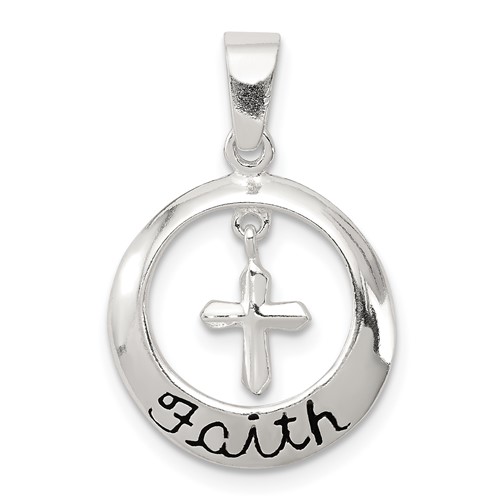 Sterling Silver Antiqued Faith Pendant with Cross