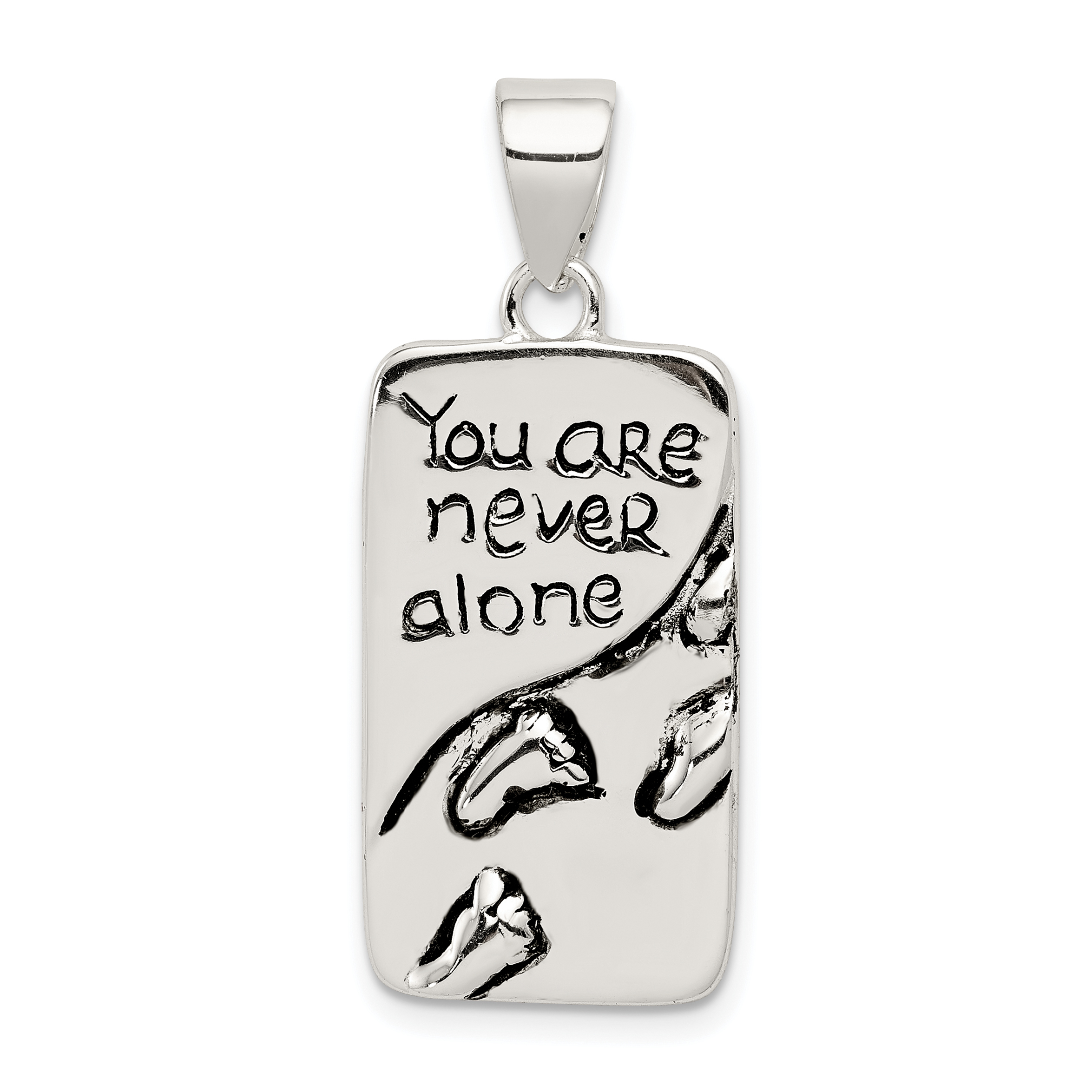 Sterling Silver You Are Never Alone Antiqued Footprint Pendant (QC6706)